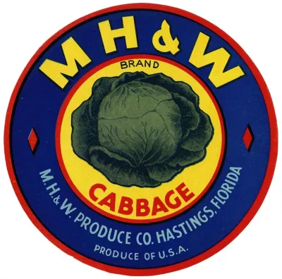 M H And W Brand Cabbage Label