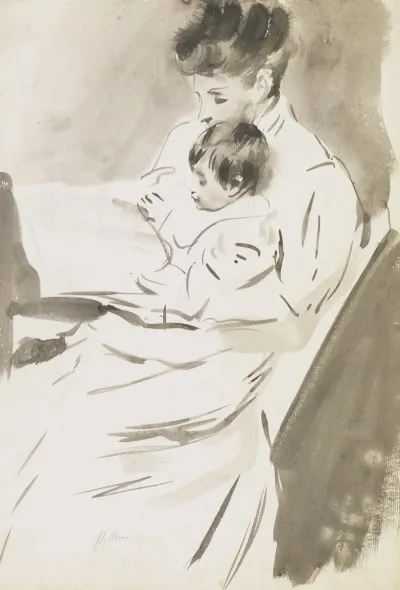 Madame Helleu Reading With Her Daughter