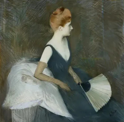 Madame Marthe Letellier Sitting On A Sofa Holding A Fan