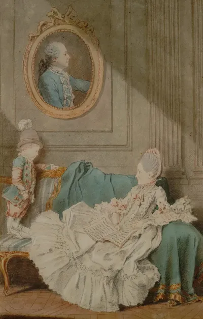 Madame Millin Du Perreux And Her Son With A Painted Portrait Of Monsieur Jerome Robert Millin Du Perreux