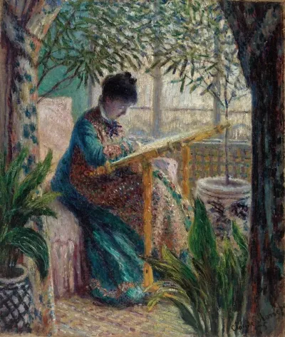 Madame Monet Embroidering Camille Au Metier
