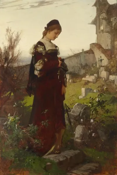 Madchen Auf Einem Friedhof