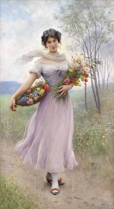 Madchen In Fliederfarbenem Kleid