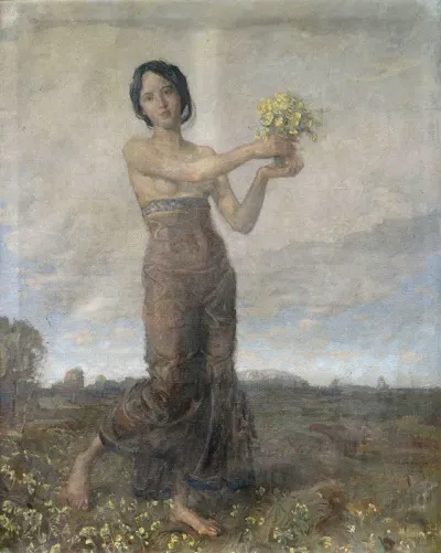 Madchen Mit Blumenstraus Als Allegorie Des Fruhlings