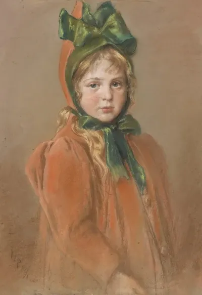 Madchenportrat Mit Gruner Schleife Die Tochter Des Kunstlers