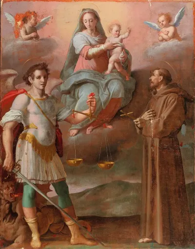 Madonna And Child Between The Archangel Michael And Saint Francis