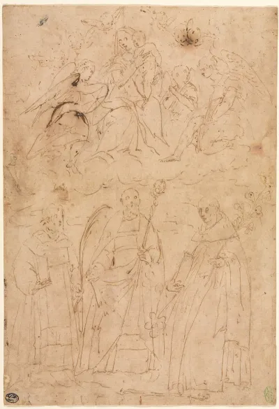 Madonna And Child In Glory Above Three Saints