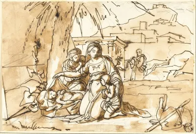 Madonna And Child Saint Anne And Infant Saint John With Saint Joseph In Background