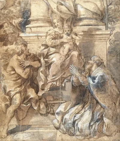 Madonna And Child Saint John The Baptist And Pope Stephen