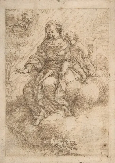 Madonna And Child Seated On Clouds