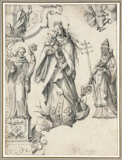 Madonna And Child With Pope And Bishop Saint