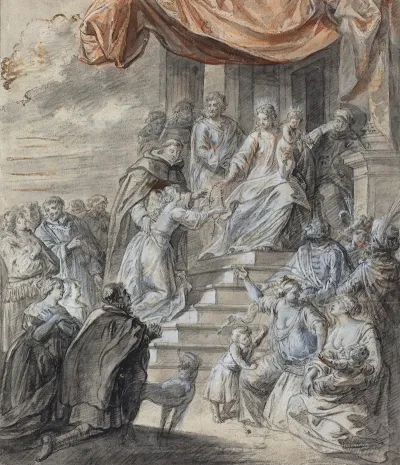 Madonna And Child With Rosary And Saint