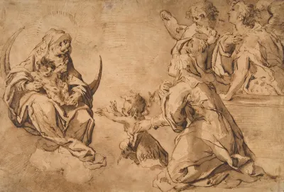 Madonna And Child With Saint John Saint Anne And Two Angels In Adoration