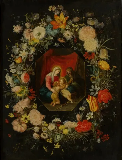 Madonna And Child With St Anne And St John The Baptist Surrounded By A Flower Garland