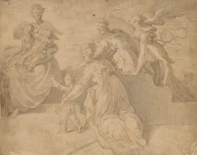 Madonna And Child With The Infant Saint John The Baptist Three Women And An Angel