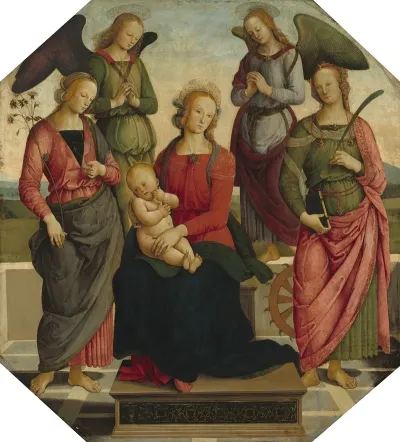 Madonna And Child With Two Angels Saint Rose And Saint Catherine Of Alexandria