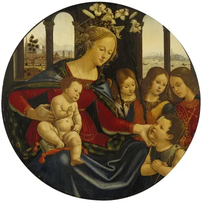 Madonna And Christ Child With Infant Saint John The Baptist And Three Angels