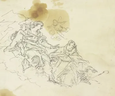 Madonna Auf Wolken Von Einem Heiligen Verehrt