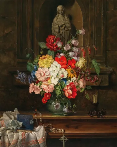 Madonna In A Niche With A Sumptuous Bouquet Of Flowers