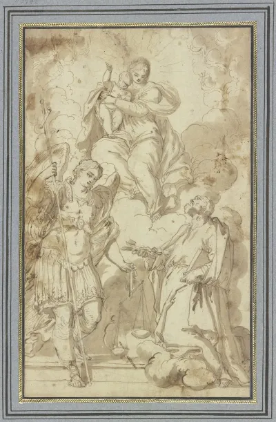 Madonna In Wolken Verehrt Vom Erzengel Michael Und Dem Heiligen Petrus