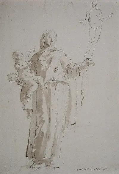 Madonna Mit Dem Rosenkranz Und Weiblicher Akt