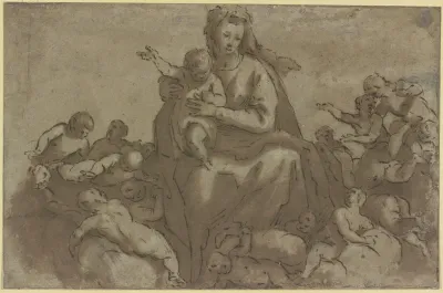 Madonna Mit Kind In Wolken Von Engeln Umgeben