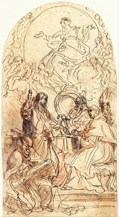 Madonna On A Crescent Moon And Four Saints