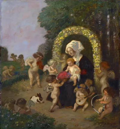 Madonna With Child In A Flower Garland