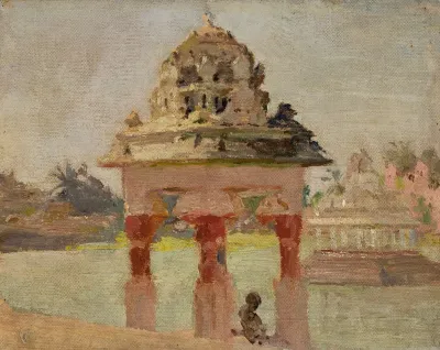 Madras Temple With The Holy Pond From The Journey To India