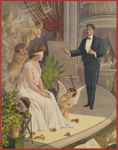 Magician With Blindfolded Woman And Putti