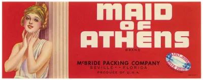 Maid Of Athens Brand Citrus Label