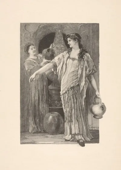 Maid Pouring Water Over Womans Arm