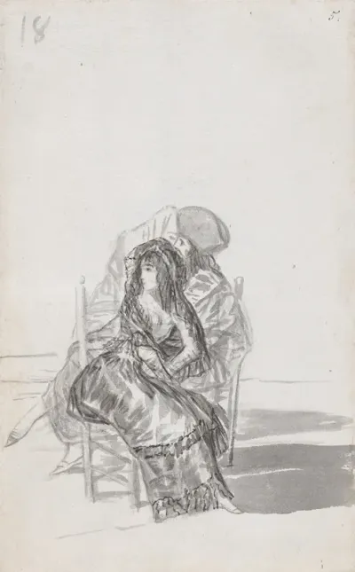 Maja Seated On A Chair And Two Companions Behind
