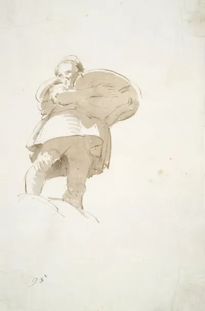 Male Figure Carrying A Tray Seen From Below