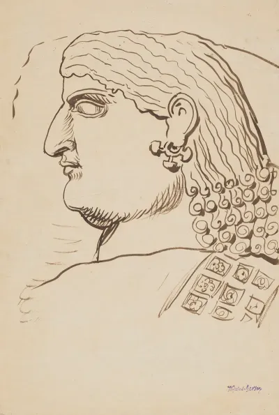 Male Head Drawing After An Ancient Relief