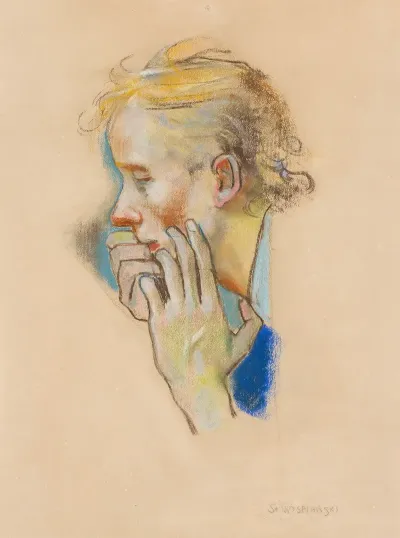 Male Head Study Of A Figure To The Rights Of Polonia