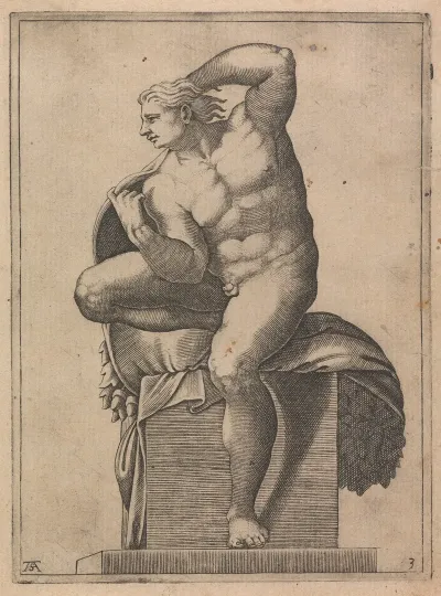 Male Nude From Panel Of God Separating Light From Dark
