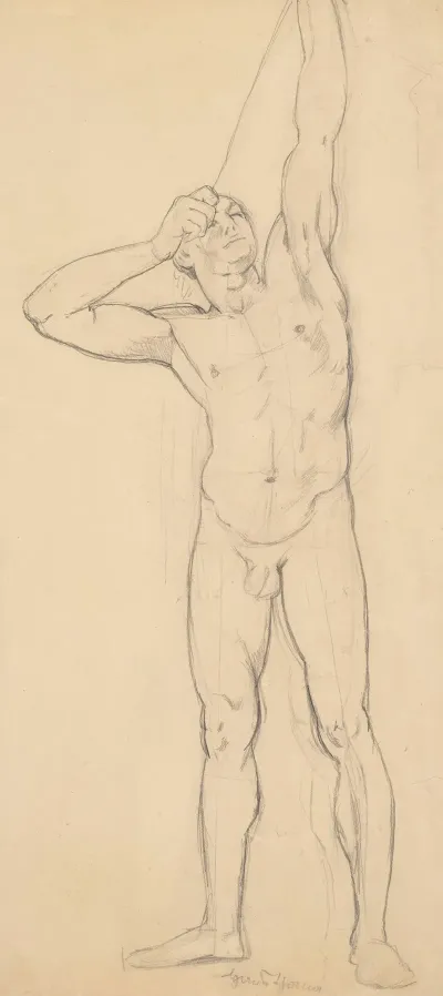 Male Nude Man Shooting A Bow