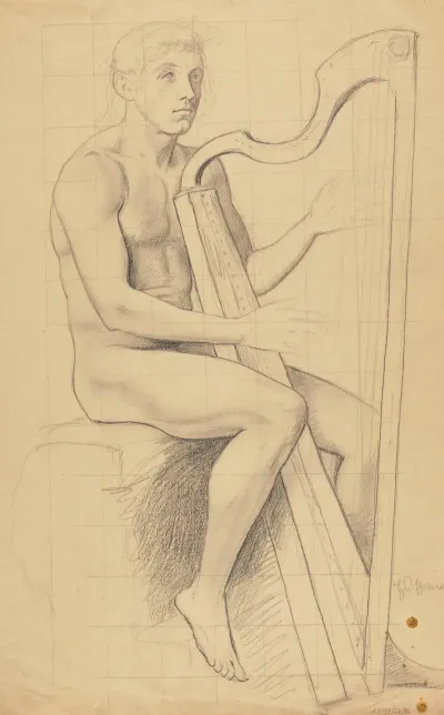 Male Nude Playing The Harp