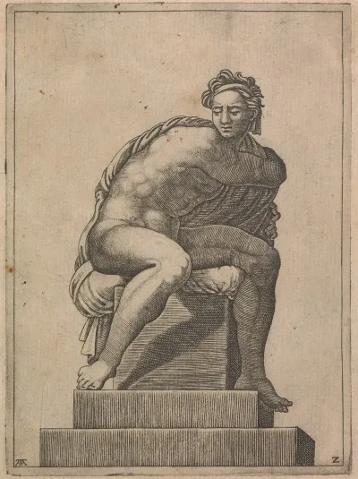 Male Nude Seated From Panel Of God Separating Light From Dark