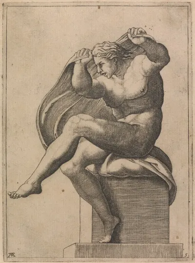 Male Nude Seated From Panel Of God Separating The Waters 3