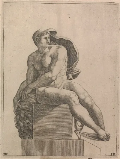 Male Nude Seated From Panel Of God Separating The Waters