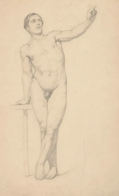 Male Nude With His Left Hand Raised
