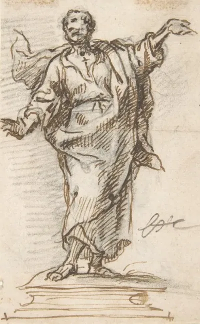 Male Saint Standing On A Pedestal With Arms Extended