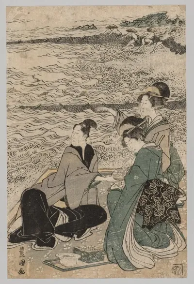 Man And Two Women At The Sea Shore