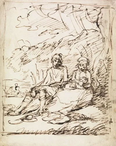 Man And Woman Holding Baby Seated On Bank