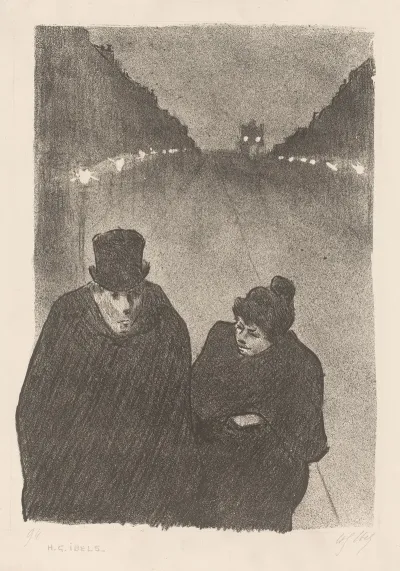 Man And Woman On The Street At Night