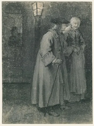 Man And Woman Walking The Street At Night