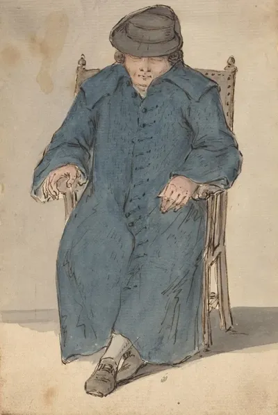 Man Asleep In A Long Blue Coat