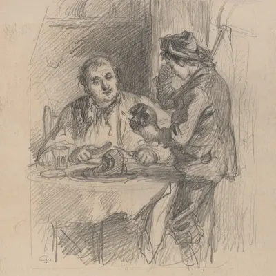 Man At Dinner Table And Weeping Boy